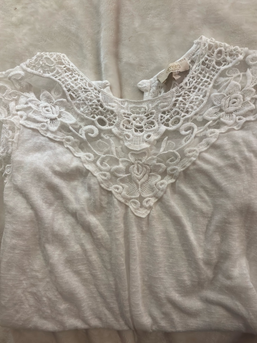 Embroidered Lace Yoke White Camisole - Soft Women's Tank